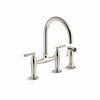 Kohler Two-Hole Bridge Kitchen Faucet With Side Sprayer in Vibrant Polished Nickel 28356-SN